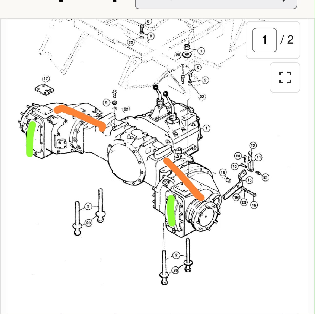 Diagrama de peças da transmissão Transaxle da Case 580H